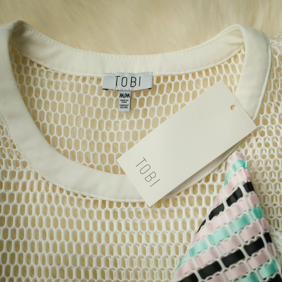 TOBI Medium White Mesh Ribbon Swim Cover Up NWT - Picture 5 of 5